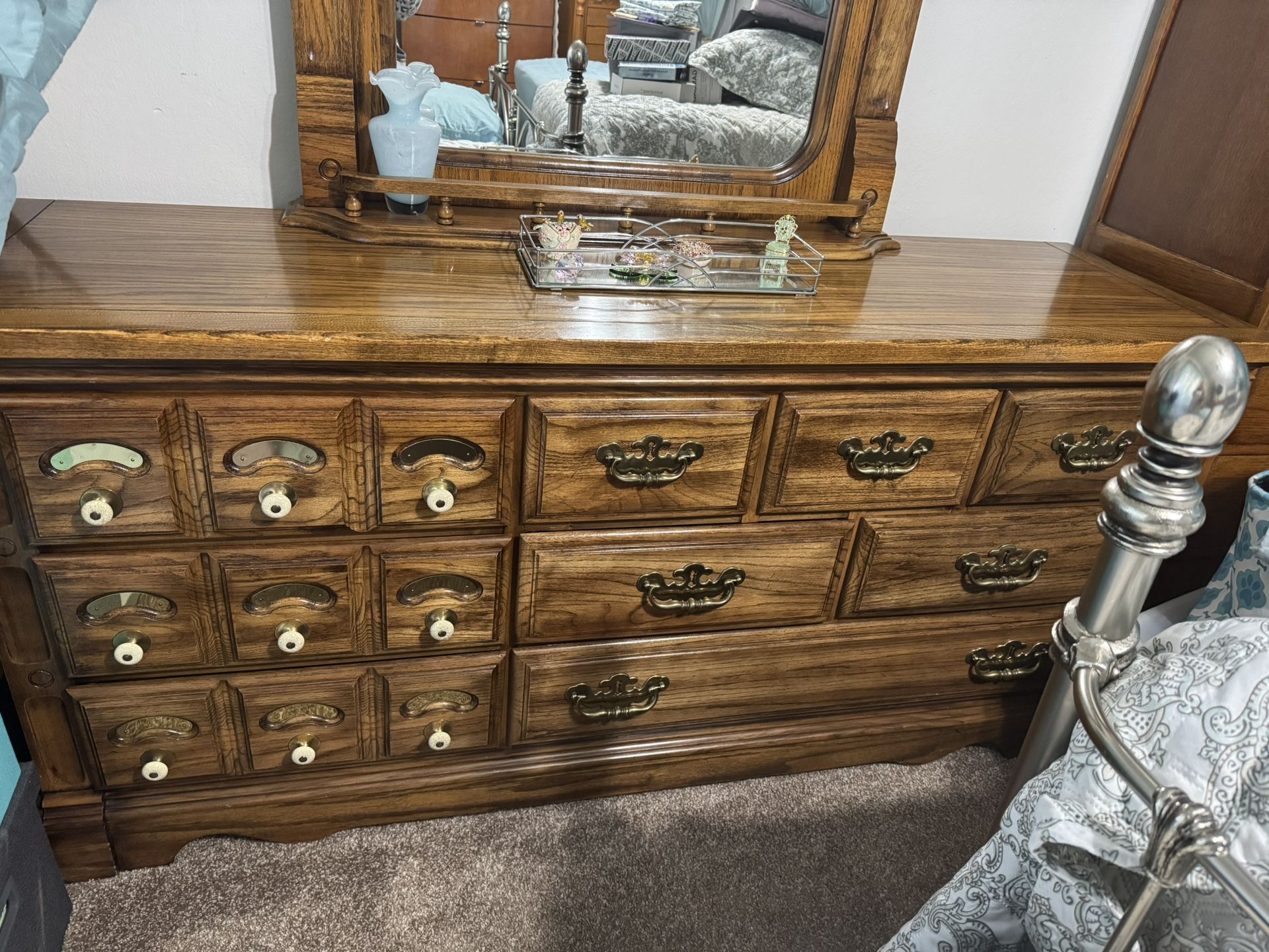Dresser with Mirror and Two Nightstands