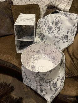 Girl's matching hat box, garment bag, and shoe organizer