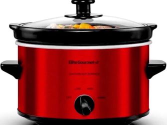 2Qt Electric Slow Cooker Glass Lid Metallic Red Kitchen Cooking Natural Meals