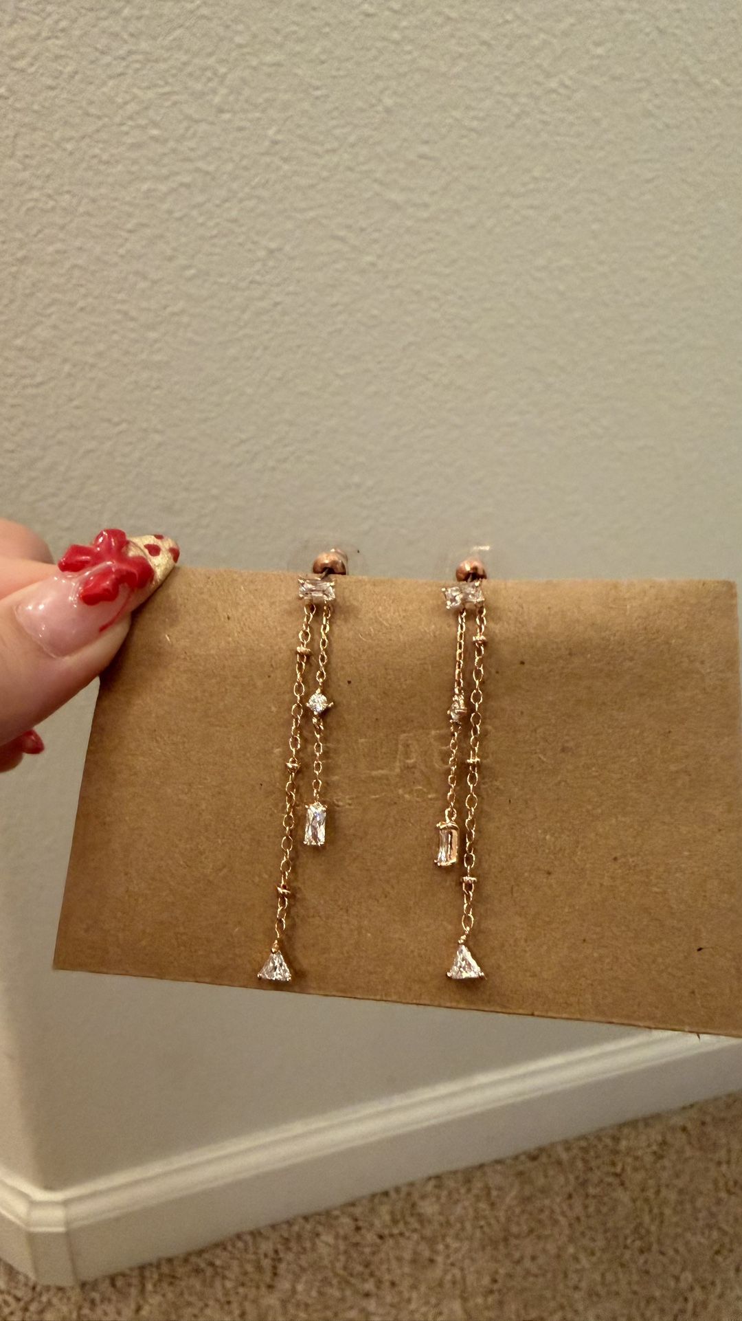 Rose Gold Layered Crystal Dangle Earrings - Sparkly