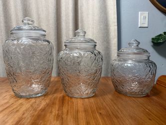 Set of 3 Glass Canisters with Lids