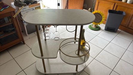 BAR CART BEAUTIFUL THREE TIER BAR CART WITH ADDITIONAL ROUND SWINGING SHELF, GLASS HOLDERS BOTTLE HOLDER, LOCKING WHEELS