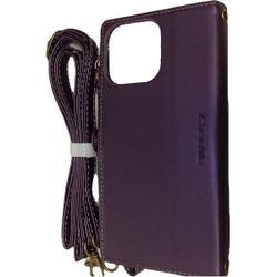 Purple Leather Wallet Case with Strap for iPhone 13 Pro Max