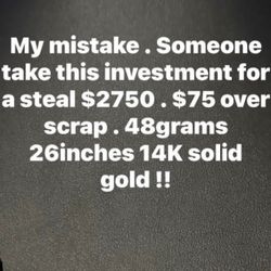 48 Grams 26 Inch 14 K Solid Gold 