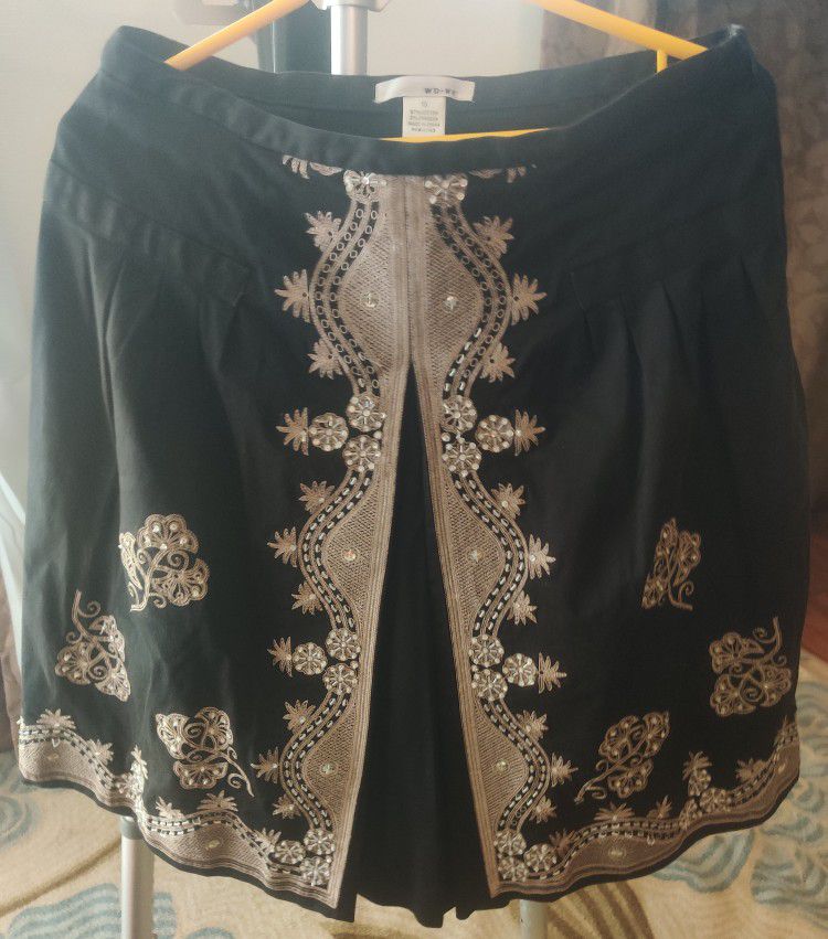 Black Cotton Linen Skirt Bohemian Accent Size 10 Vintage