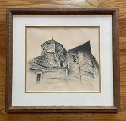 VTG FRAMED SIGNED PENCIL ART PRINT 