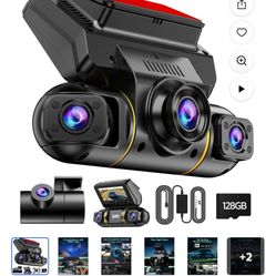 LAMTTO 4 Channel Dash Cam Front and Rear Inside with Hardwire Kit for 24h Security Parking Monitor, 1080p FHD 360 Degree View Dash Camera, IR Night Vi