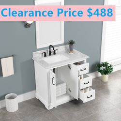 30”white single sink bathroom vanity with carrara white marble stone top