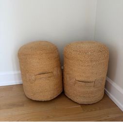 Set of 2 Natural Woven Jute Poufs / Ottomans