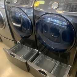 Samsung Front Load Washer And Electric Dryer Set With Pedestals Working Perfectly 4 Months Warranty 