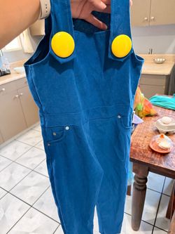 Blue Overalls Costume with Yellow Buttons