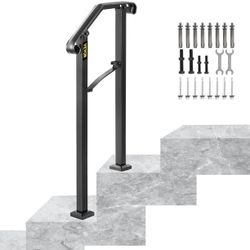VEVOR Handrails for Outdoor Steps,Arch 1 Fits 1 or 2 Steps Matte Black Stair Flexible Porch Railing Wrought Iron Handrail with Installation Kit Hand R