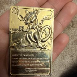 Pokémon Mewtwo Heavy Gold-Tone Metal Card – 209g – Embossed Collectible (1999 Nintendo)