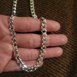Italy 925 Solid Sterling Silver Cuban Link Chain Necklace for Men 24" Plata Italiana 925 Cadena Cubana Para Hombre 24"