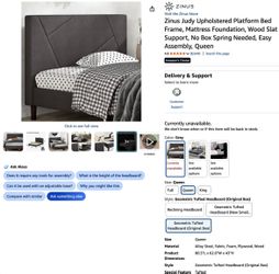 Zinus Judy Upholstered Platform Bed Frame (Queen, Grey)