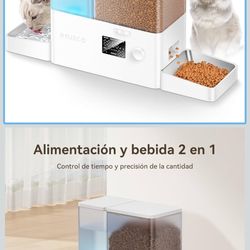 36Cups/8.5L Pet Automatic Cat Feeder and Gravity Water Dispenser,Stainless Steel Bowls 2-in-1 Set Large Capacity 5L Food Feeder and 3.5L Water Fountai