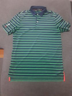 Ralph Lauren RLX Golf Polo Shirt M Green Striped Logo SS Harmony Landing