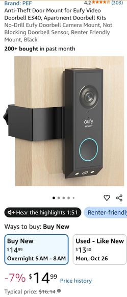 Anti-Theft Door Mount for Eufy Video Doorbell E340