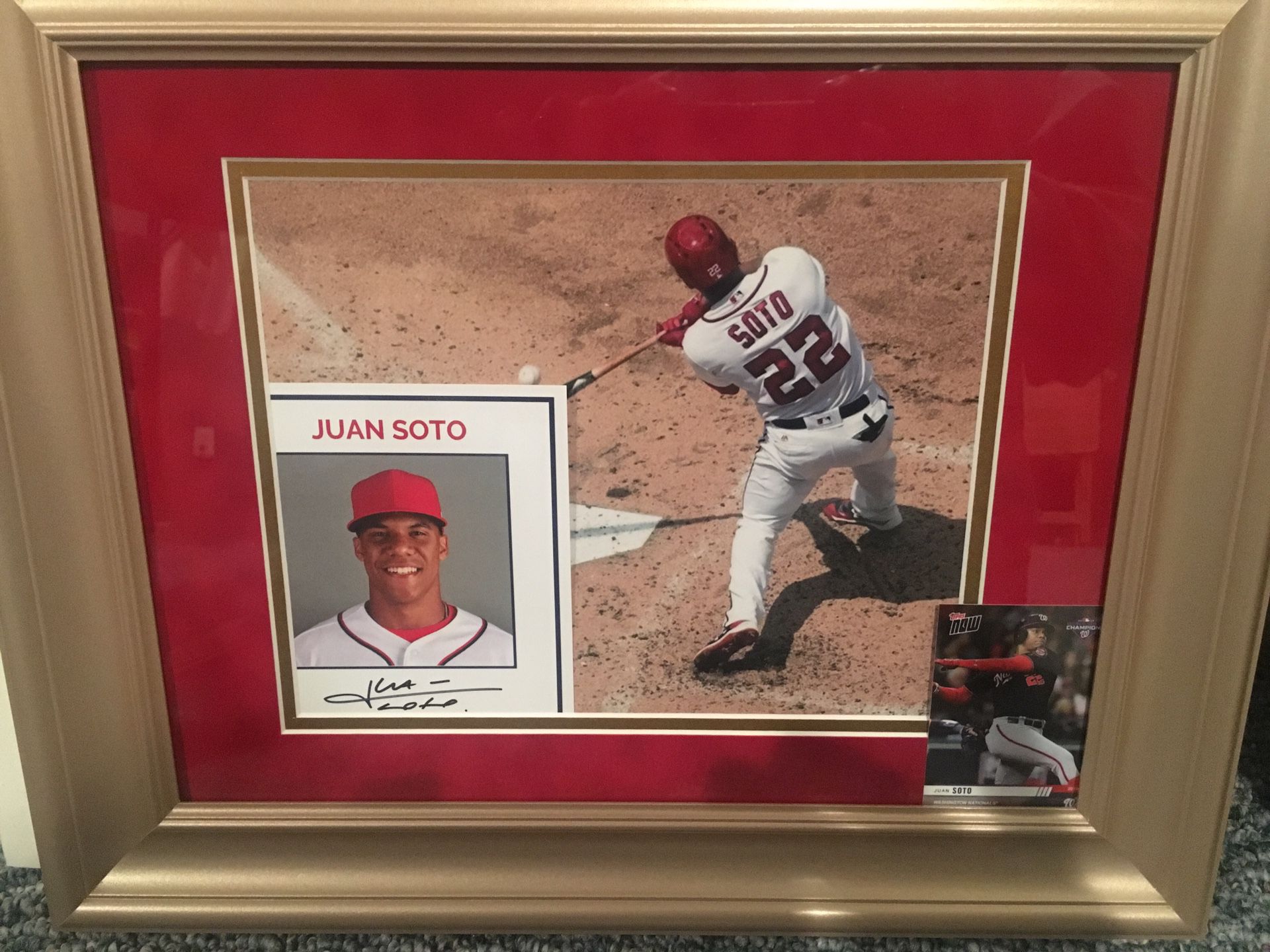 Juan Soto matted and framed autographed Soto with Limited edition Topps now baseball card