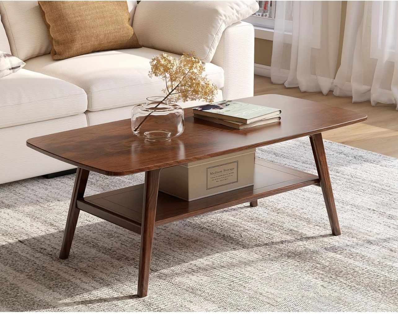 Wood Coffee Table w/ Shelf (walnut color)