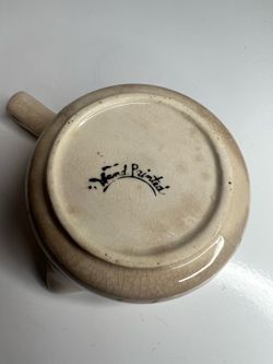 Vintage Hand-Painted Ceramic Pottery Creamer Round Handle & Spout Beige/ Yellow