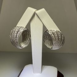 14k White Gold Diamond Front-Back Hinged Hoop Earrings Cluster 585 Shell Pave Setting Inside Out Elegant Gift Women Woman Her