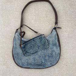 Nine West Shoulder Bag Purse Denim & Leather 