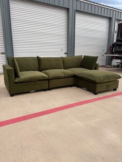Olive Green Cloud Sectional Couch With Storage Ottoman Delivery available 🚚