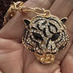 NWT 1pc Sparkling Rhinestone Tiger Head Pendant Keychain 