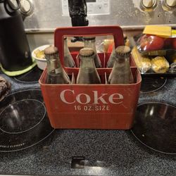 Antique Coke 6pk w/ Original Coke Still In Bottles 