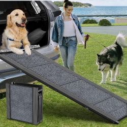 Dog Ramp for Car, 63" Long & 17" Wide Folding Portable Pet Stair Ramp with Non-Slip Rug Surface, Extra Wide Dog Steps for Medium & Large Dogs Up to 25