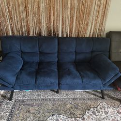 Mainstays Memory Foam Futon Sofa Couch in Blue.