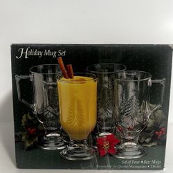 Indiana Glass Holiday Mug Set Set Of 4• 8oz Mugs, Christmas Tree
