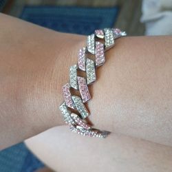 Pink And Silver Cuban Bracelet