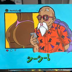 DBZ: Master Roshi 🐢FOR SALE🏠  . 📐: 16x20 . Follow @teawithalice92 and share 🙏🏾🏴‍☠️ . #anime #dance #music #animeedit #dancer #love #hiphop #danc