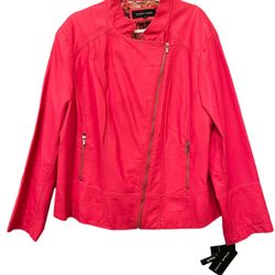 New Black Rivet Women’s 3X Pink (Guava) Moto Leather Jacket MSRP $200