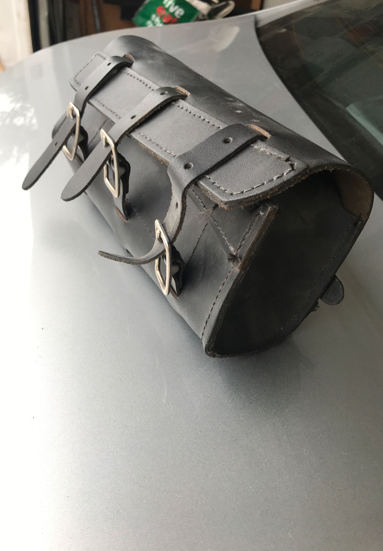 Leather motorcycle pouch