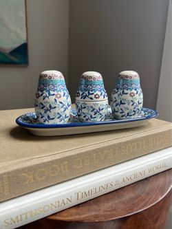 Vintage Handcrafted Boleslawiec Condiment Set ( firm on price )