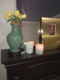 VINTAGE HAND BLOWN WHITE CANDLE HOLDERS, 3 1/2 x 4, $20.00,