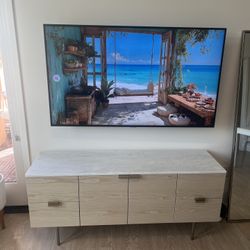 WEST ELM Delphine Buffet (63") Marble & Wood Feather Gray NEW Condition   Overall: 63"w x 18"d x 28"h Drawer (4): 12.5"w x 15.25"d x 6.25"h Cabinet: 3