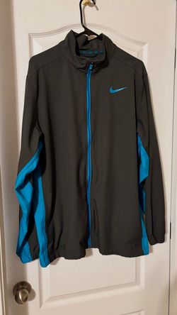 Nike Men's Grey & Blue Custom Dri-Fit Athletic Lightweight Zip-Up Coat Jacket