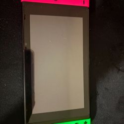 Neon Pink and Green Nintendo Switch W/ Docking Station and AC Adapter.
