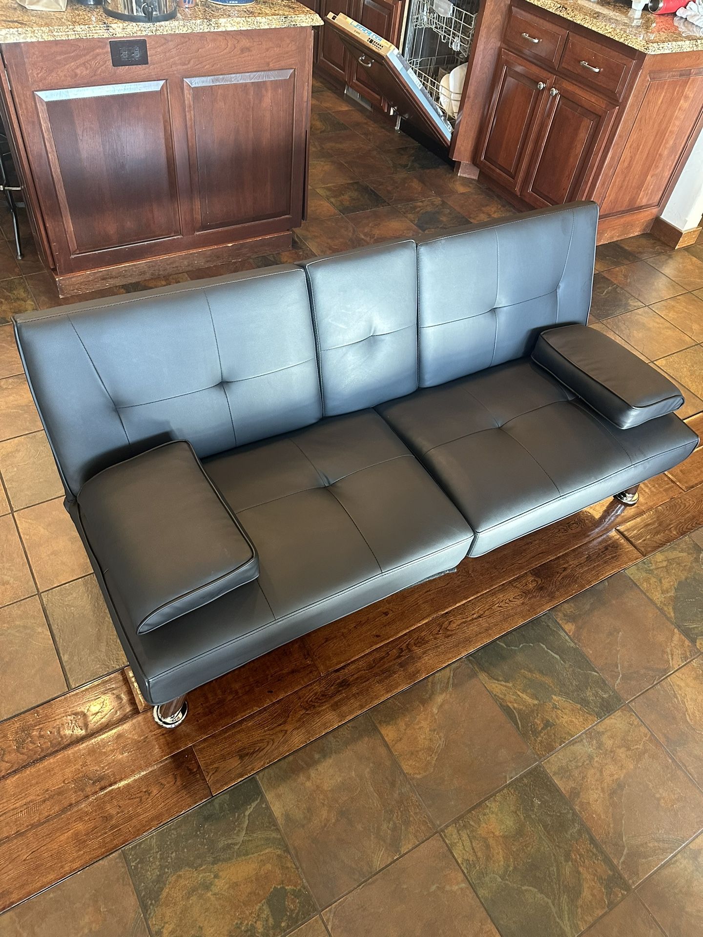Modern Black Leather Futon