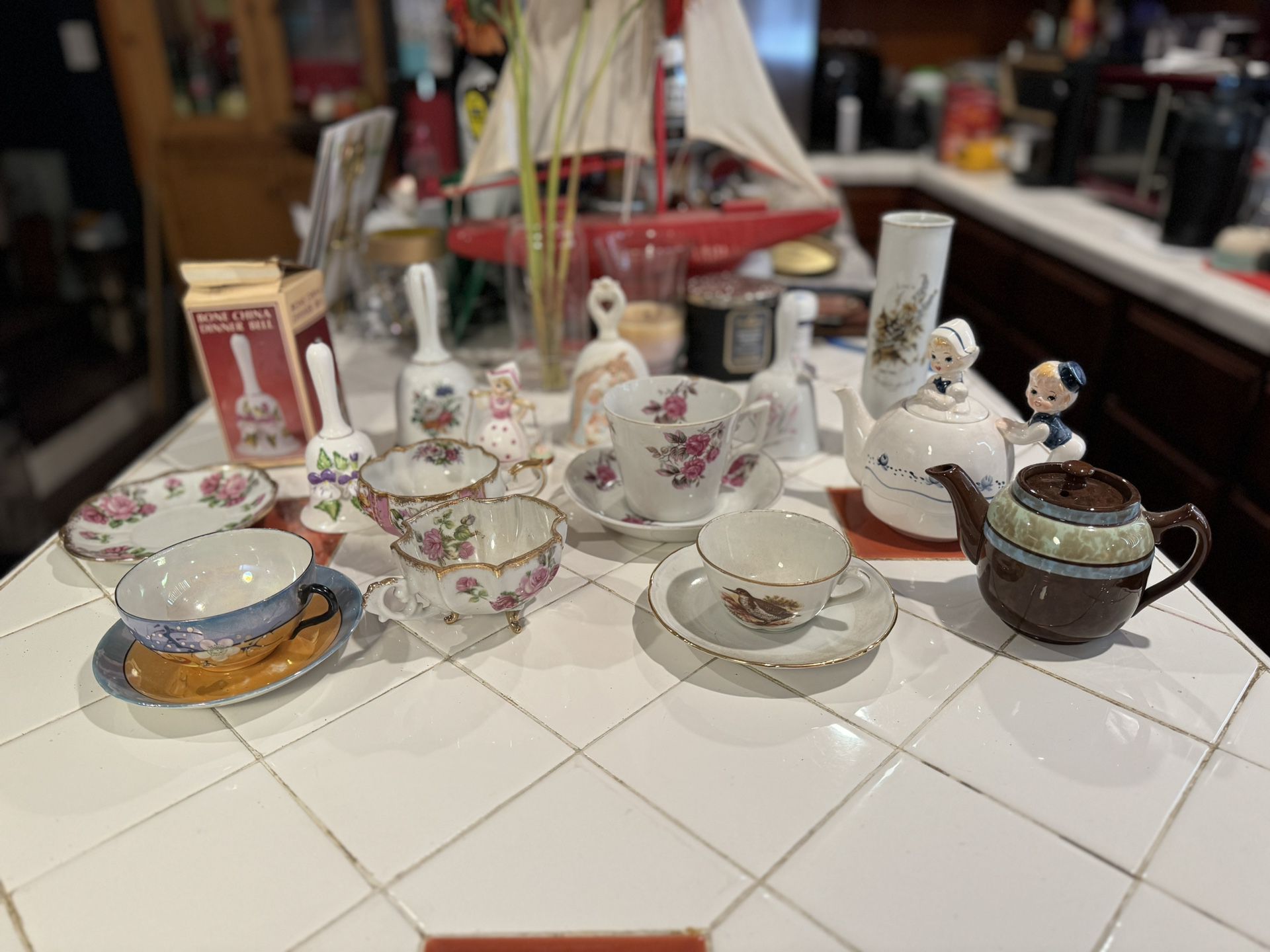 Antique Ceramic Tea Sets & Ceramic Bells - 19 Pieces 