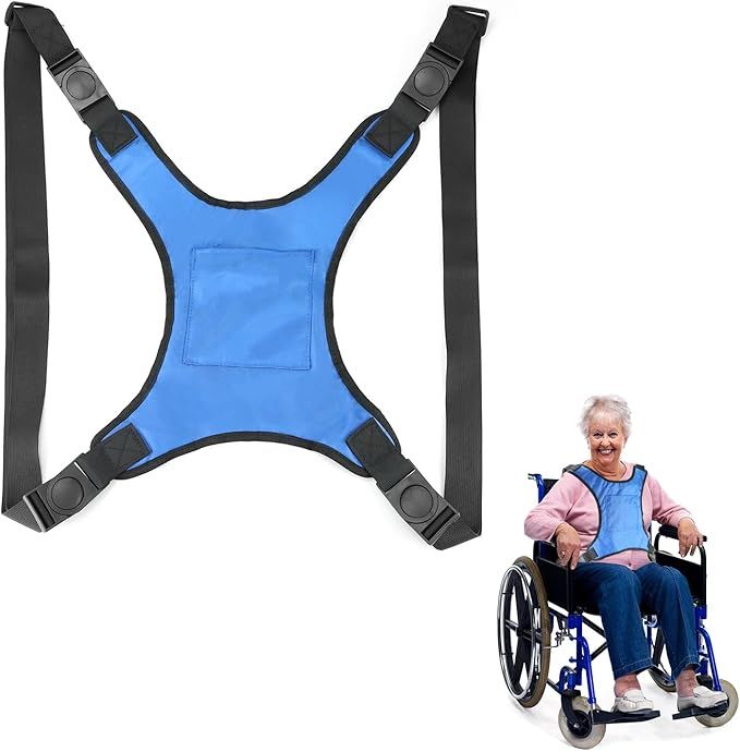 QWORK Wheelchair Seat Belt Restraints Safety Harness for Elderly - Padded Medical Vest - Prevent Forward Sliding or Falling