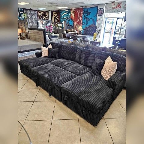 3 Pieces Black Color Convertible Sectional Pullout Sofa Set With Chaise Storage