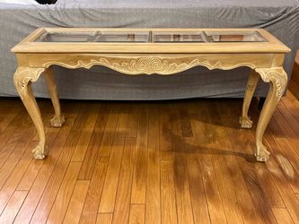 French Provincial Glass Top Console Table