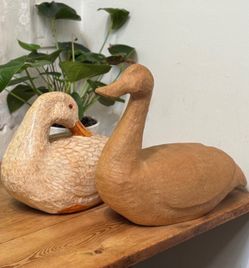 Vintage Papier-Mâché Goose Sculptures / Folk Art Bird Decor