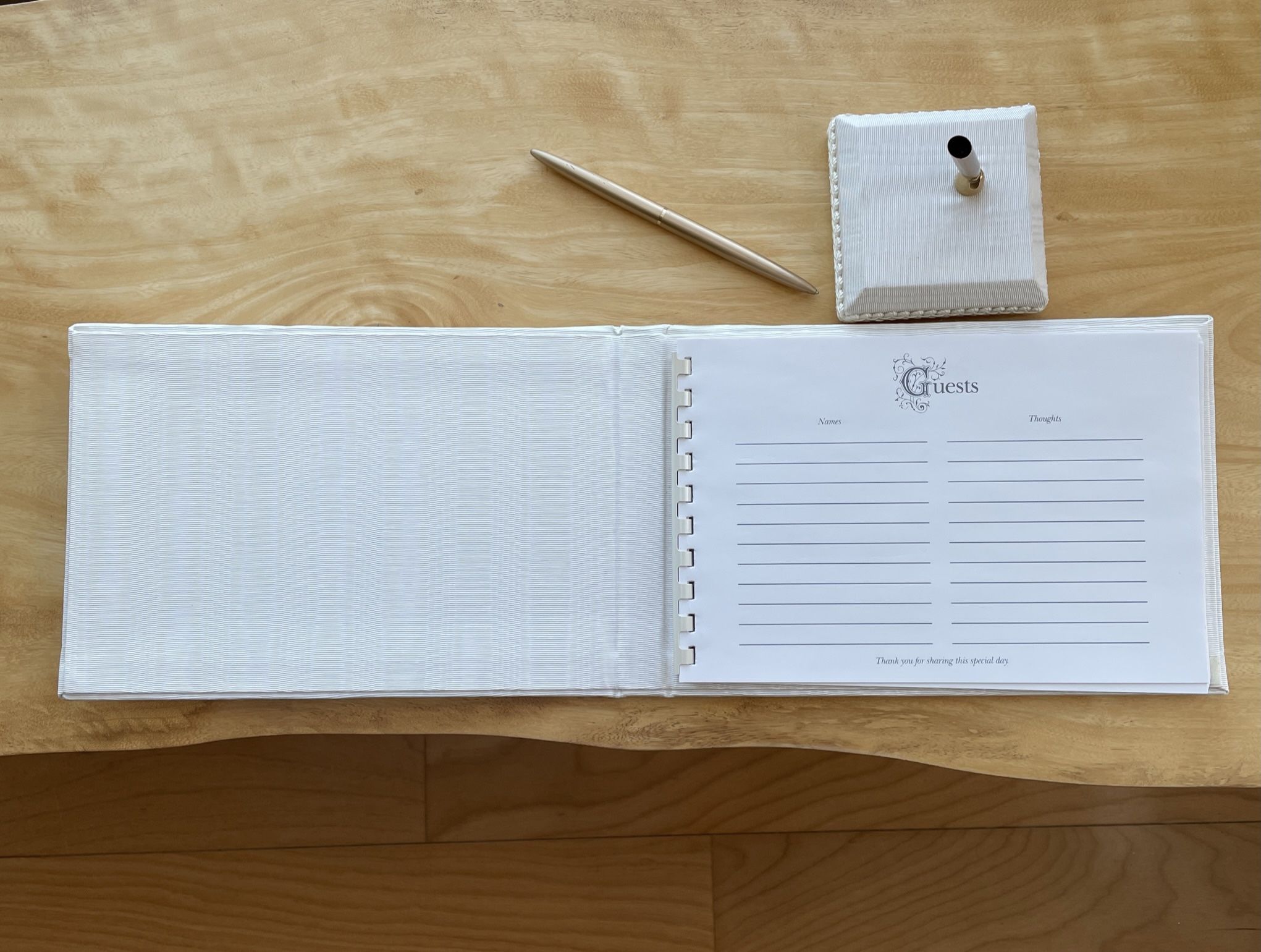 Beverly Clark Collection Guest Book and Pen Set Cream Brocade Fabric - Pre-Owned