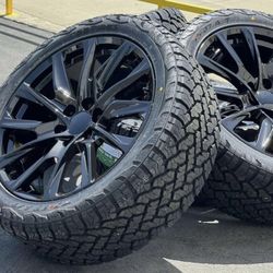 2024 Black Wheels Rims and Tires 22" GMC Sierra Yukon Denali Chevy Silverado 1500 Tahoe Cadillac Escalade Chevrolet Suburban Avalanche 285/45R22